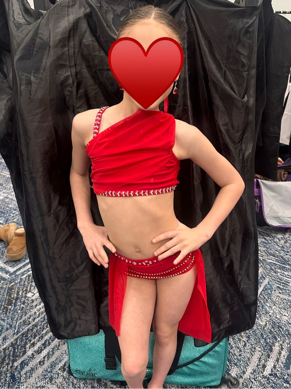 Custom 3 piece Red Lyrical Dance Solo Costume  girls size 8-10